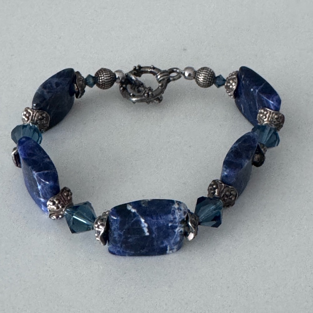 💙 Blue Sodalite & Crystal Beaded Bracelet | Artisan Style Toggle